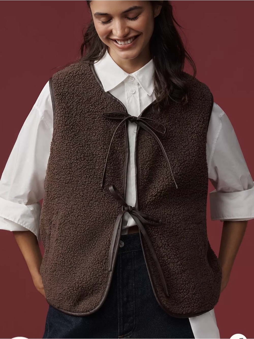 BY ANTHROPOLOGIE
FAUX-SHEARLING TIE-FRONT VEST